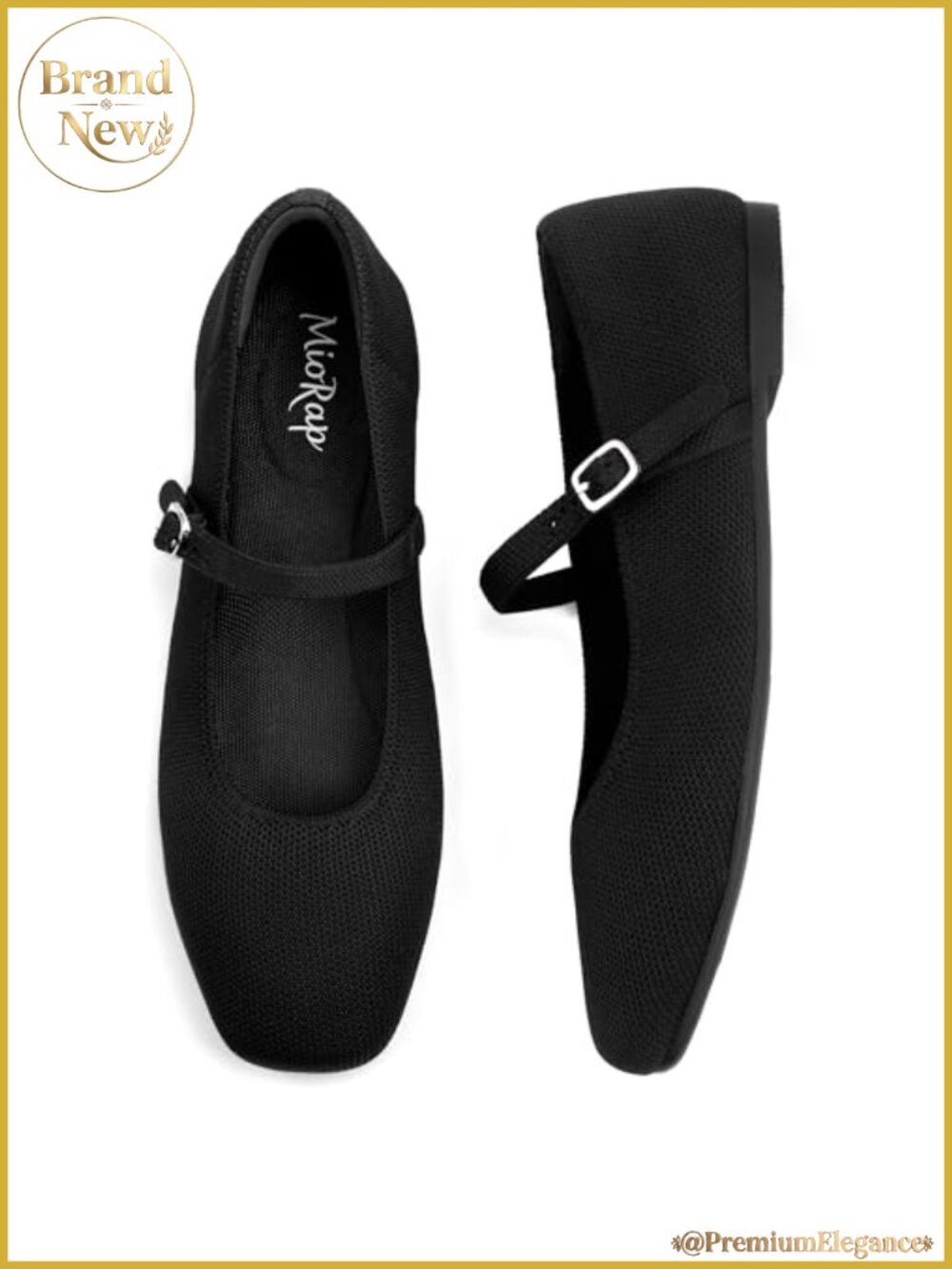 Square Toe Mary Jane Flats Women Comfortable Knit Ballet Flat Adjustable Strap